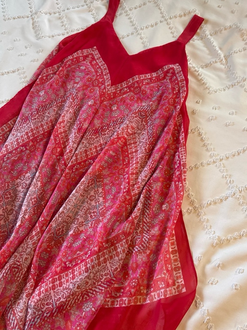 My Michelle Handkerchief Pink Red Printed Flowy Boho Sundress Size Small